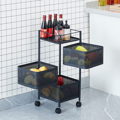 SOGA 2X 3 Tier Steel Square Rotating Kitchen Cart Multi-Functional Shelves Portable Storage Organizer with Wheels • LUZ-KitchenXY019X2