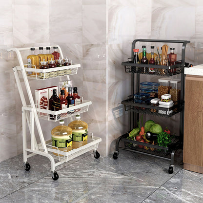 SOGA 3 Tier Steel White Adjustable Kitchen Cart Multi-Functional Shelves Portable Storage Organizer with Wheels • LUZ-KitchenXY033