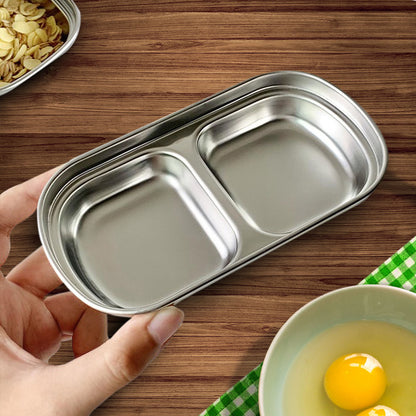 SOGA 15cm Silver Sauce Pan with Two Compartments Divided Sauce Dish Kitchen Essential • LUZ-VICPlate46