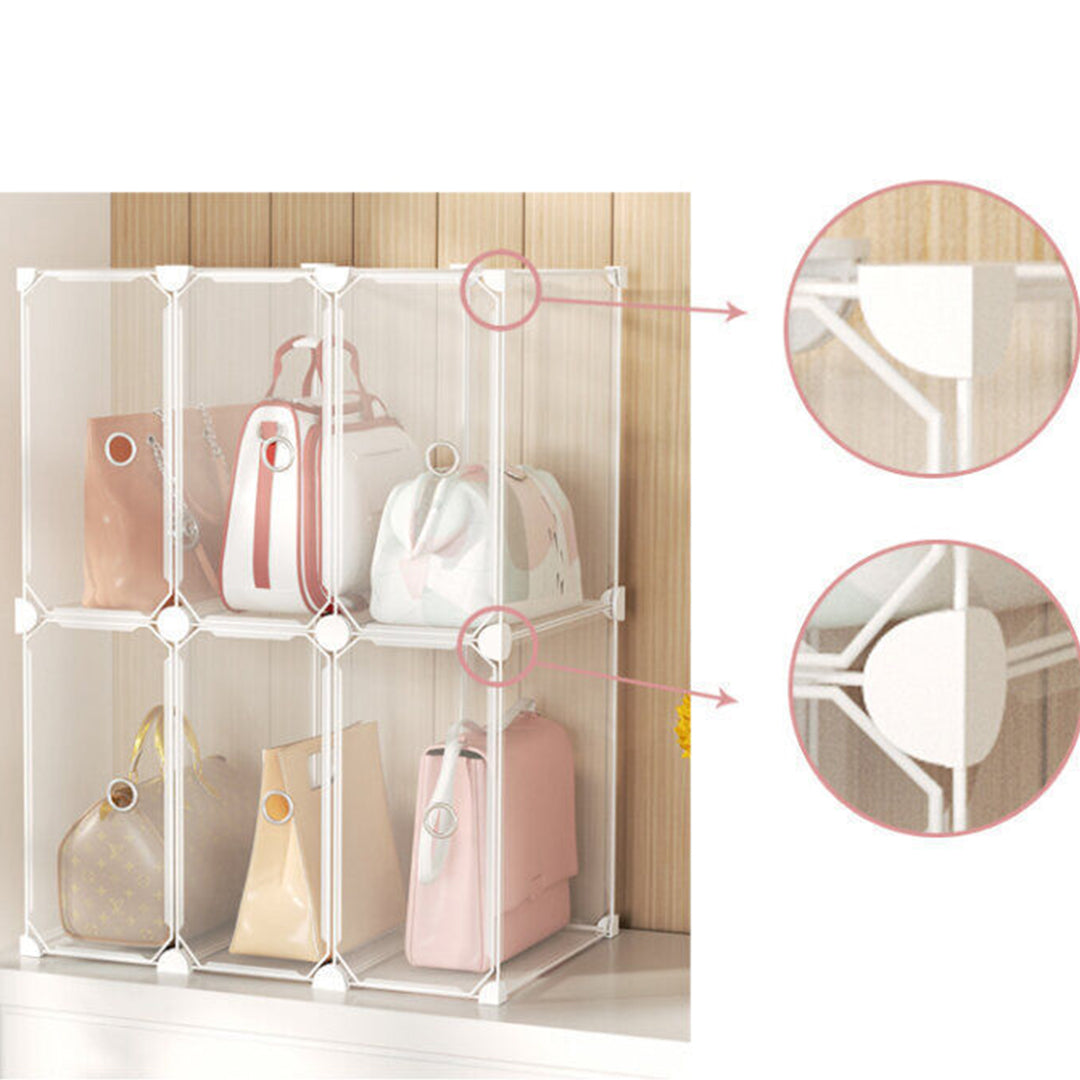 SOGA 3 Tier Multifunctional PP Plastic Bag Box Portable Cubby DIY Storage Shelves Stackable Handbag Purse Organiser • LUZ-BagBox059
