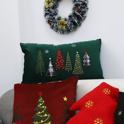 SOGA 30cm Throw Pillow  Green Christmas Forest Embroidered Lumbar for Festive Holiday Cushion Home Decor LUZ-FrenchCushion270