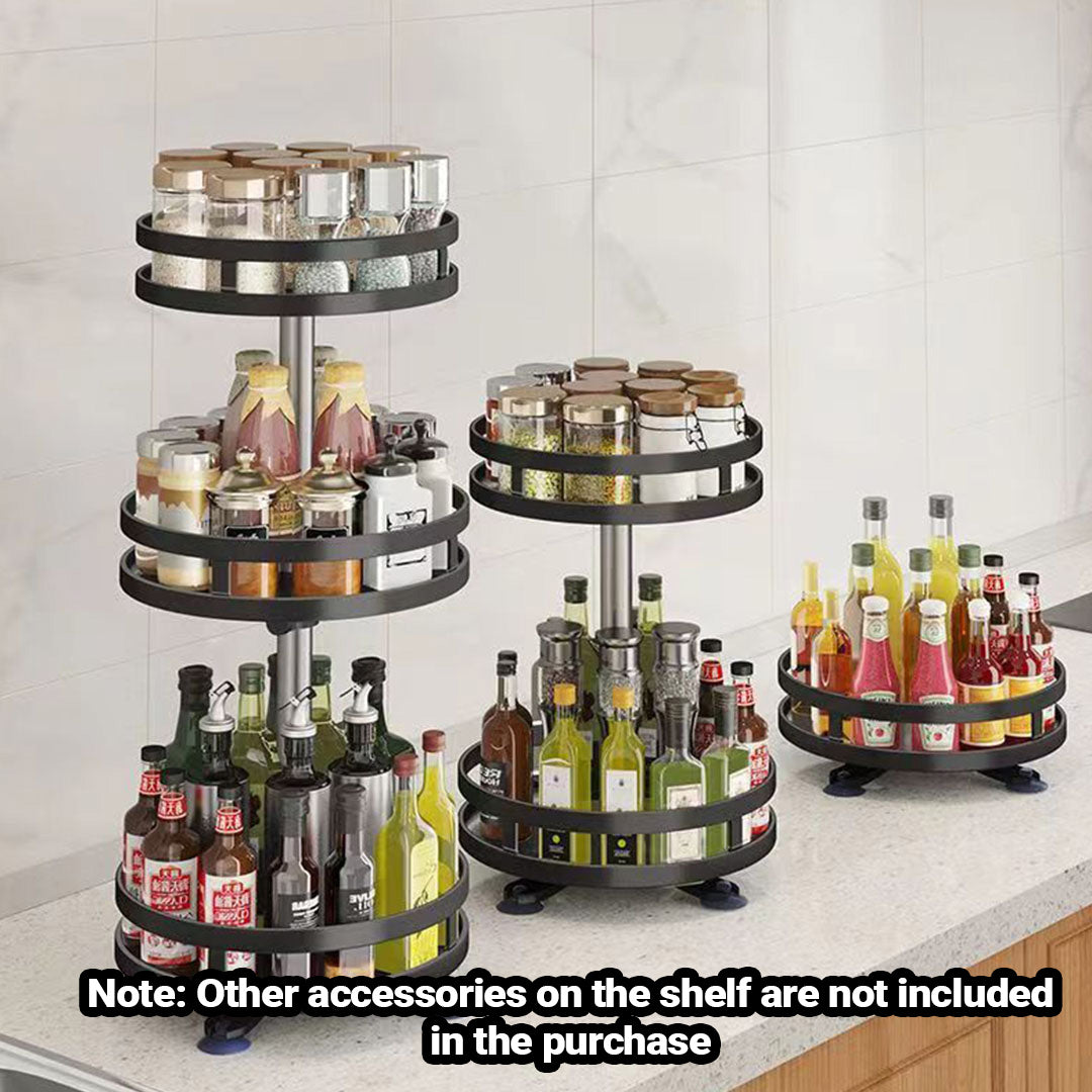 SOGA 2X 2 Tier Steel Black Round Rotating Multi-Function Kitchen Portable Storage Spice Seasoning Kitchen Countertop Organiser Shelf • LUZ-KitchenXY050X2