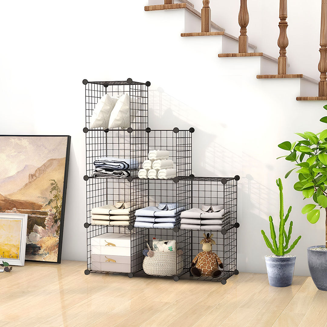 SOGA 2X Black Portable 9-Cube 3 Column Storage Organiser Foldable DIY Modular Grid Space Saving Shelf • LUZ-NetBox3011X2