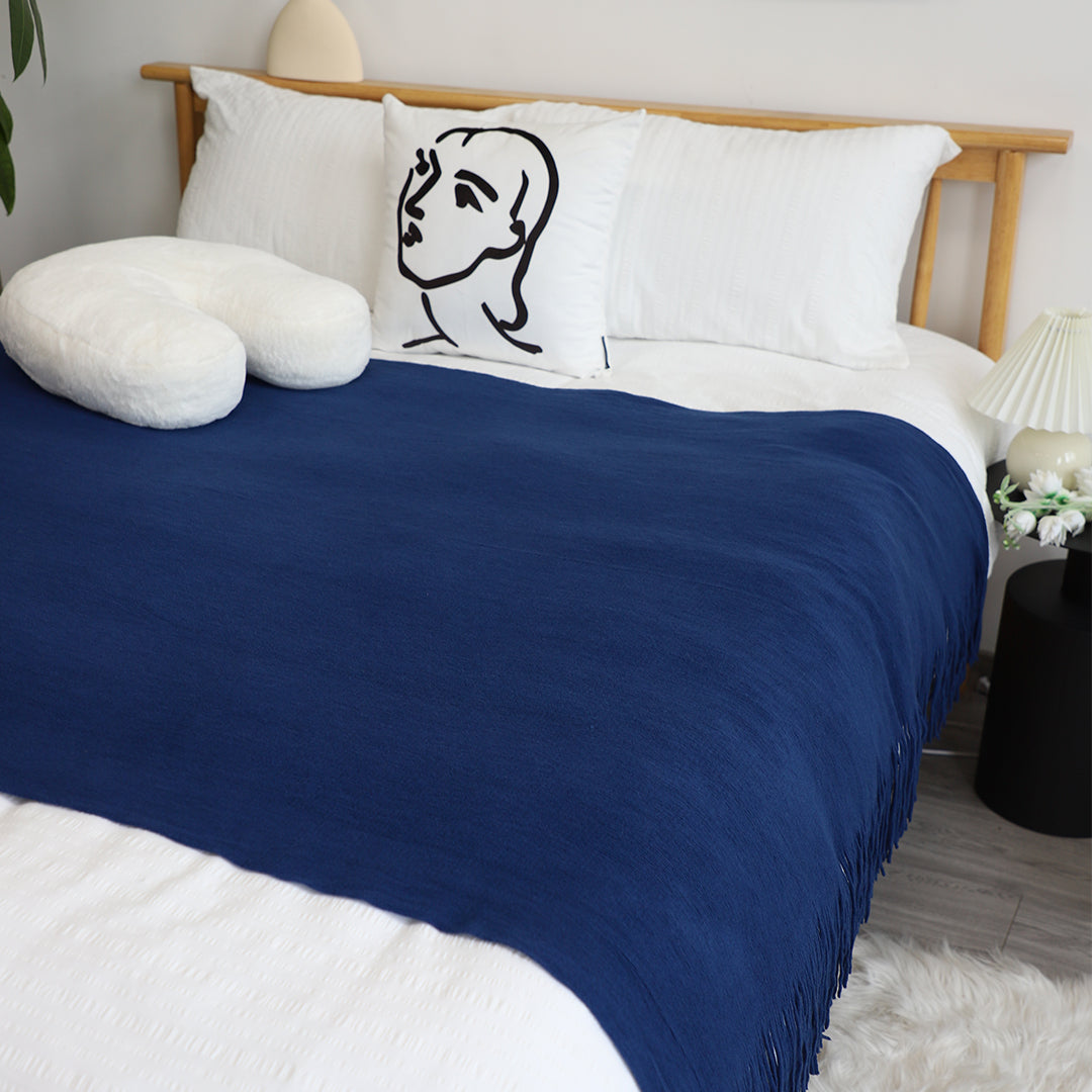 SOGA 2X Royal Blue Acrylic Knitted Throw Blanket Solid Fringed Warm Cozy Woven Cover Couch Bed Sofa Home Decor • LUZ-Blanket909X2