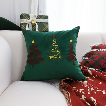 SOGA 2X 45cm Throw Pillow Green Three Embroidered Christmas Trees for Festive Holiday Square Cushion Home Decor • LUZ-FrenchCushion271X2
