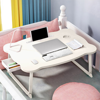 SOGA 2X White Portable Bed Table Adjustable Folding Mini Desk With Mini Drawer and Cup-Holder Home Decor • LUZ-BedTableM666X2