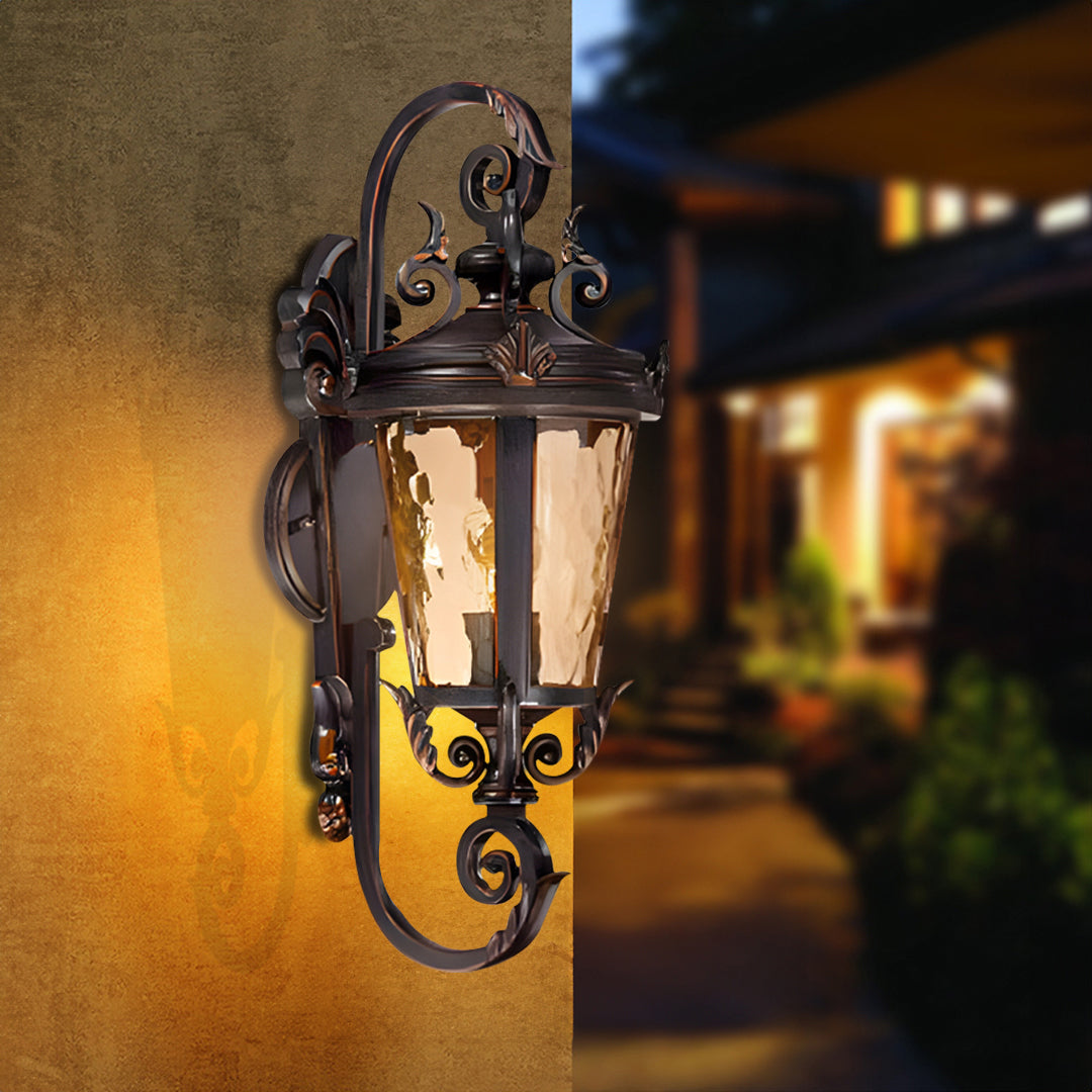 Vintage Lantern 70cm Aluminum & Glass Wall Light Classic Lantern Design Elegant Outdoor Antique Inspired Wall Lamp • LUZ-Lamp58499Med