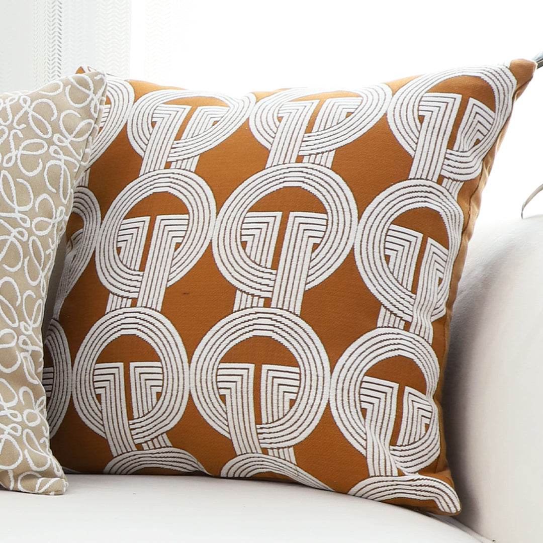 SOGA 50cm Throw Pillow Brown Circular Chain Jacquard  Decorative Square for Home Decor • LUZ-FrenchCushion335