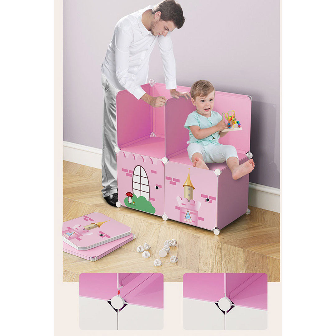 SOGA 10 Cubes Pink Castle Print Portable Wardrobe Divide-Grid Modular Storage Organiser Foldable Closet • LUZ-Wrobe3526