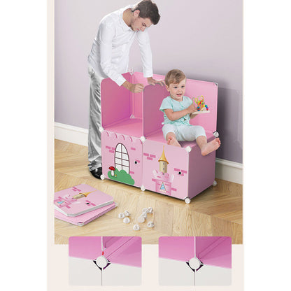SOGA 10 Cubes Pink Castle Print Portable Wardrobe Divide-Grid Modular Storage Organiser Foldable Closet • LUZ-Wrobe3526