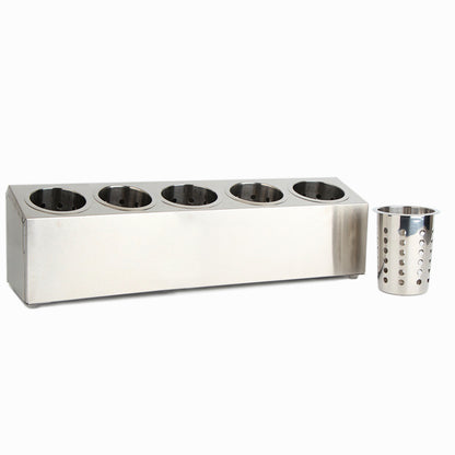 SOGA 2X 18/10 Stainless Steel Commercial Conical Utensils Cutlery Holder with 5 Holes • LUZ-CutleryHolder4603X2