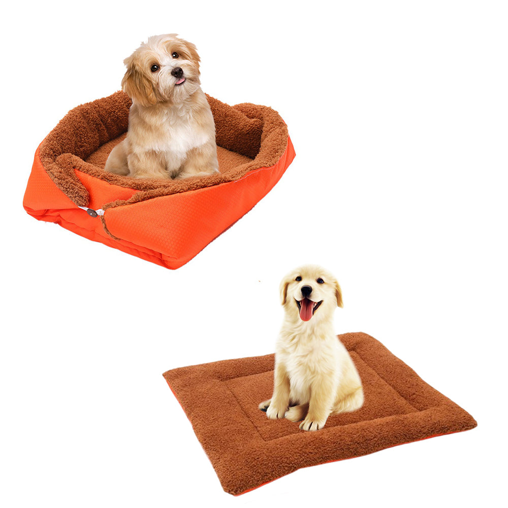 SOGA 2X Orange Dual-purpose Cushion Nest Cat Dog Bed Warm Plush Kennel Mat Pet Home Travel Essentials • LUZ-CarPetBag02X2