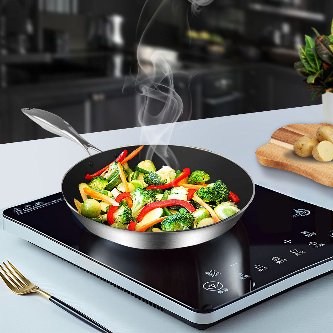 SOGA Stainless Steel Fry Pan 22cm 34cm Frying Pan Induction Non Stick Interior • LUZ-FryPanNS2869-2875