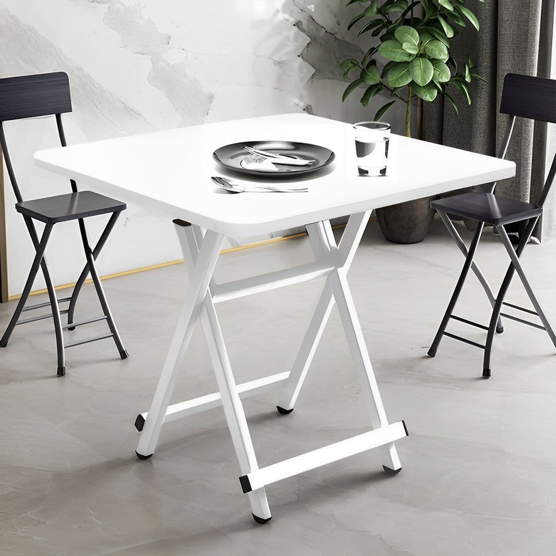 SOGA 2X White Dining Table Portable Square Surface Space Saving Folding Desk with Lacquered Legs  Home Decor • LUZ-TableSQ731X2