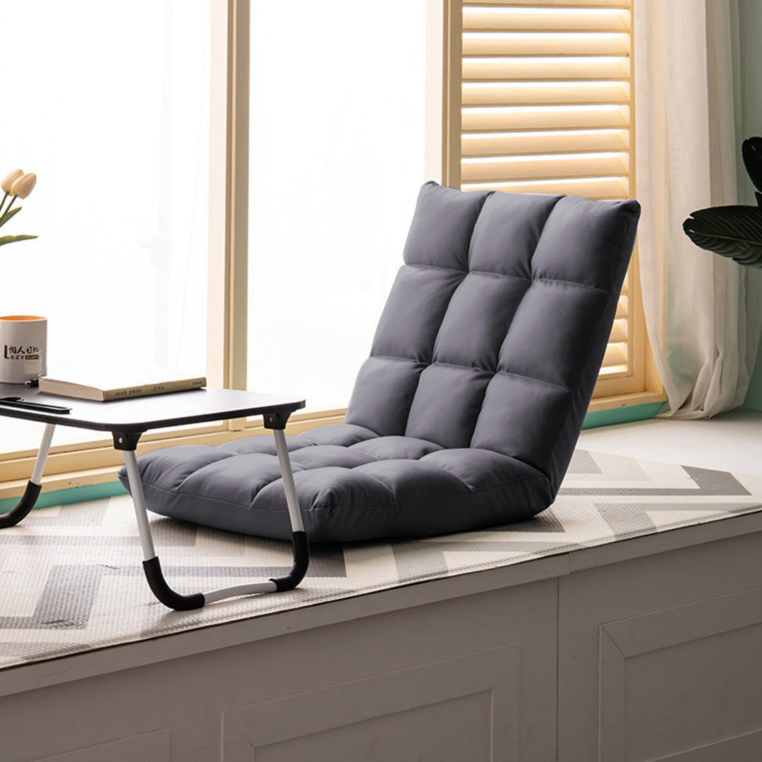 SOGA Grey Lounge Floor Recliner Adjustable Gaming Sofa Bed Foldable Indoor Outdoor Backrest Seat Home Office Decor • LUZ-LoungeD1459