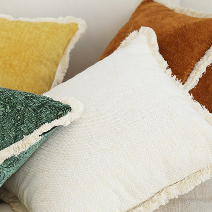 SOGA 2X 45cm Throw Pillow White Chenille Textured with Tassels Stylish Square Cozy Home Decor • LUZ-FrenchCushion277X2