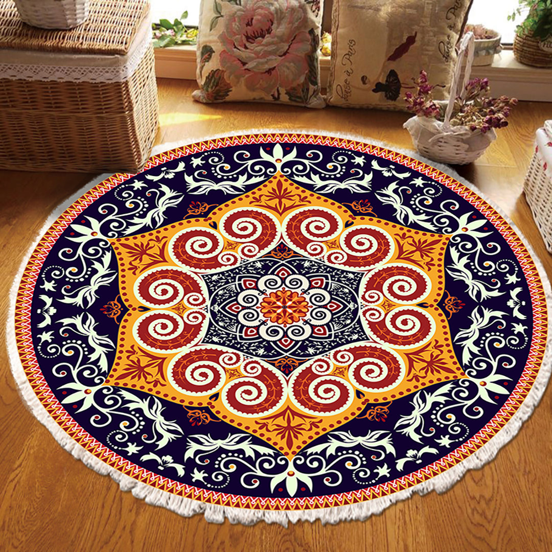 SOGA 90cm Round Mandala Ethnic Style Round Carpet, Anti-slip Doormat, Home Decor • LUZ-CarpetRAG7