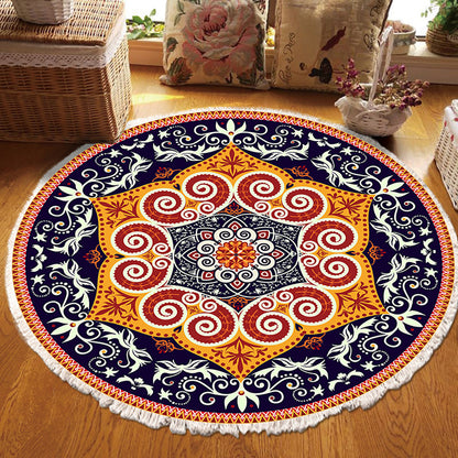 SOGA 90cm Round Mandala Ethnic Style Round Carpet, Anti-slip Doormat, Home Decor • LUZ-CarpetRAG7