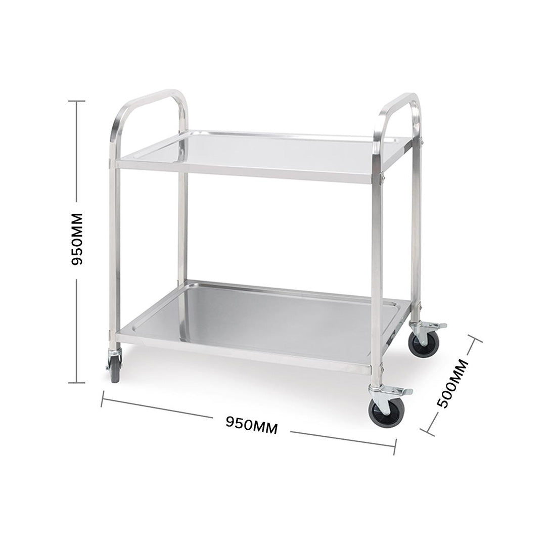 SOGA 2X 2 Tier 95x50x95cm Stainless Steel Kitchen Dining Food Cart Trolley Utility Large • LUZ-FoodCart1004X2
