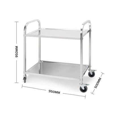 SOGA 2X 2 Tier 95x50x95cm Stainless Steel Kitchen Dining Food Cart Trolley Utility Large • LUZ-FoodCart1004X2