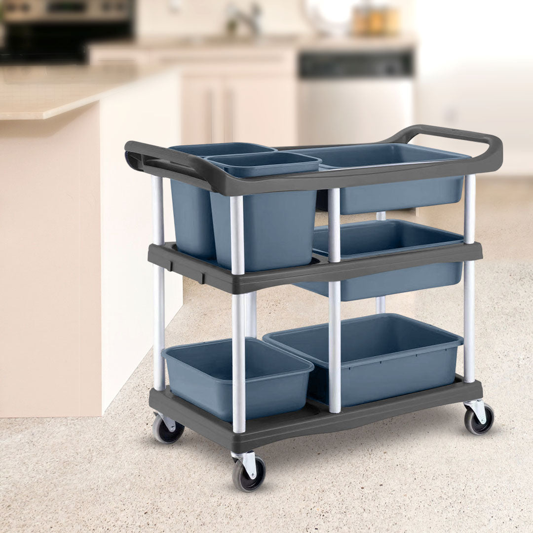 SOGA 2X 3-Tier Commercial Soiled Food Trolley Dirty Plate Cart Five Buckets Kitchen Food Utility • LUZ-FoodCart1518X2