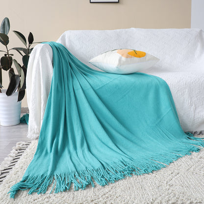 SOGA Teal Acrylic Knitted Throw Blanket Solid Fringed Warm Cozy Woven Cover Couch Bed Sofa Home Decor LUZ-Blanket908