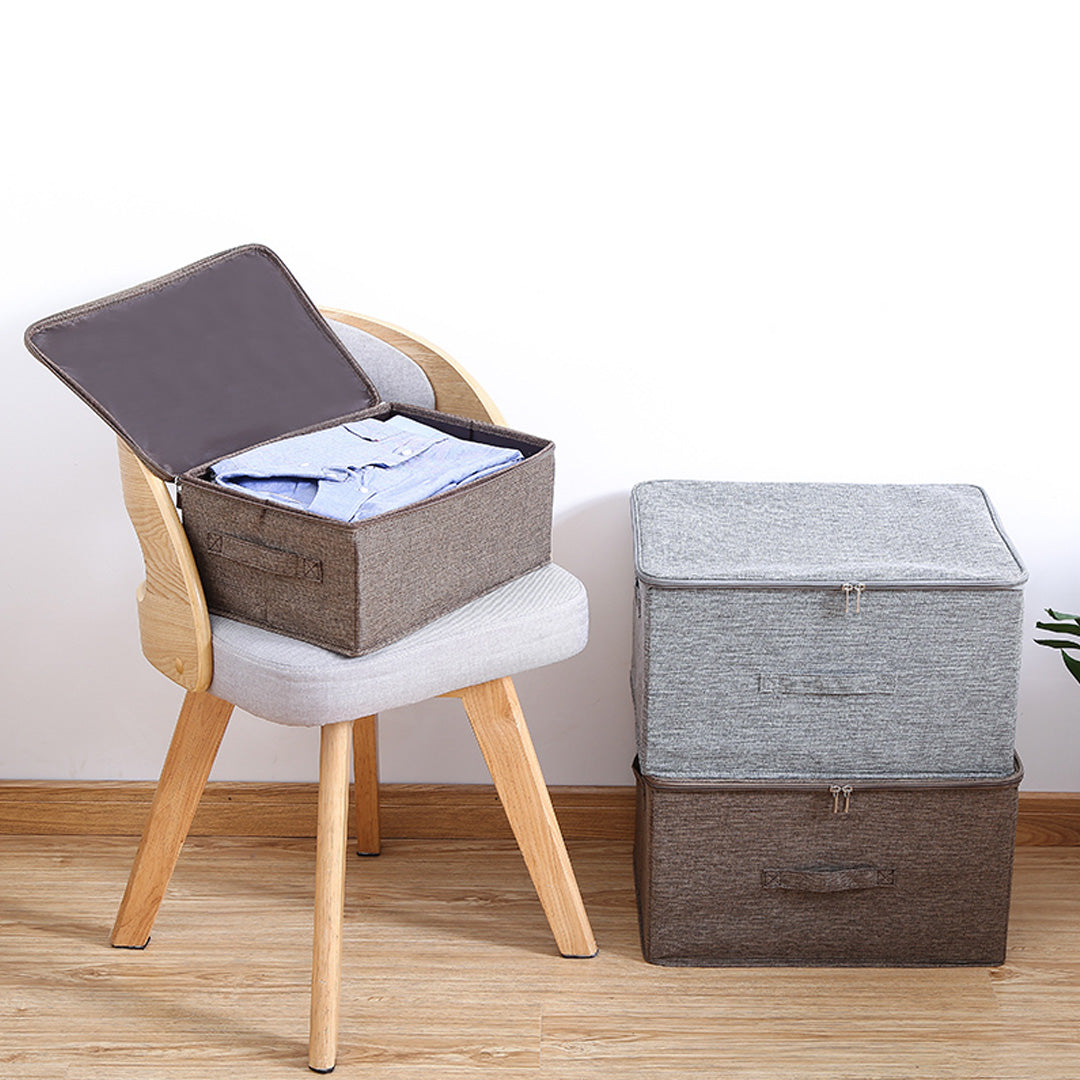 SOGA 2X Coffee Small Portable Double Zipper Storage Box Moisture Proof Clothes Basket Foldable Home Organiser • LUZ-SBox025X2