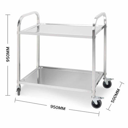 SOGA 2 Tier 95x50x95cm Stainless Steel Kitchen Dining Food Cart Trolley Utility Large • LUZ-FoodCart1004