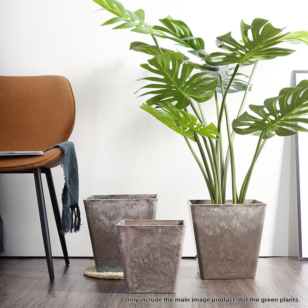 SOGA 2X 27cm Sand Grey Square Resin Plant Flower Pot in Cement Pattern Planter Cachepot for Indoor Home Office • LUZ-FPotH2766X2