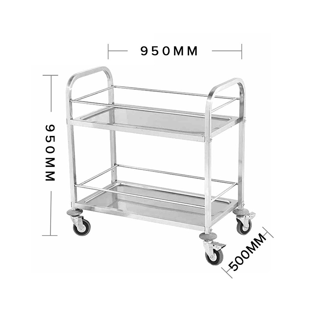 SOGA 2X 2 Tier 95x50x95cm Stainless Steel Drink Wine Food Utility Cart Large LUZ-FoodCart1204X2