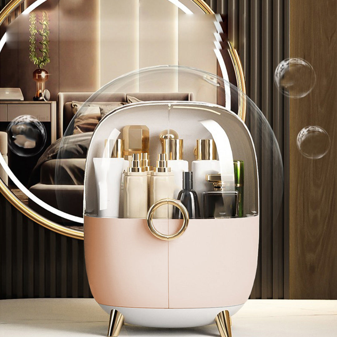 SOGA Pink Transparent Countertop Makeup Organiser Cosmetic Storage Waterproof Dustproof Bathroom Skincare Holder with Lid • LUZ-BathF902