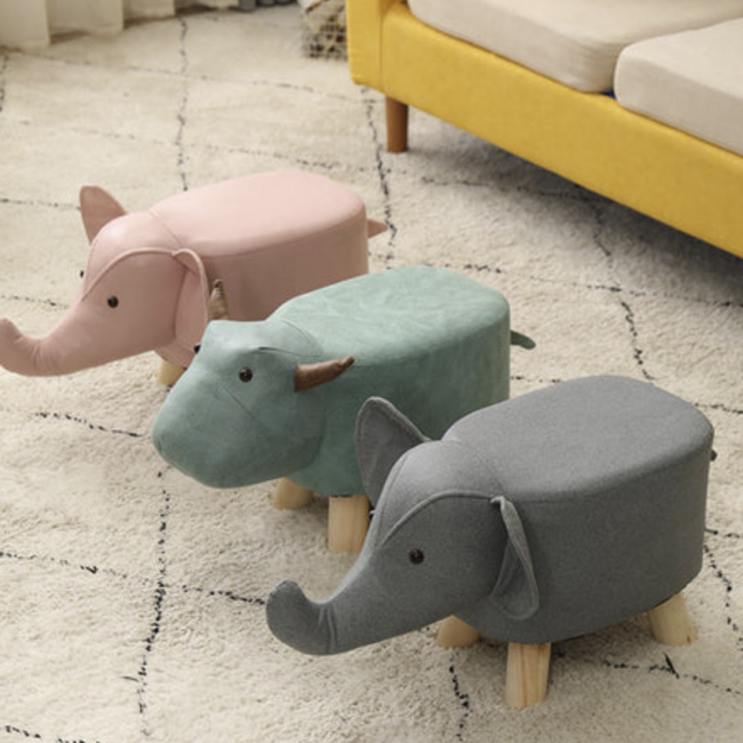 SOGA 2X Pink Children Bench Deer Character Round Ottoman Stool Soft Small Comfy Seat Home Decor • LUZ-AniStool27X2