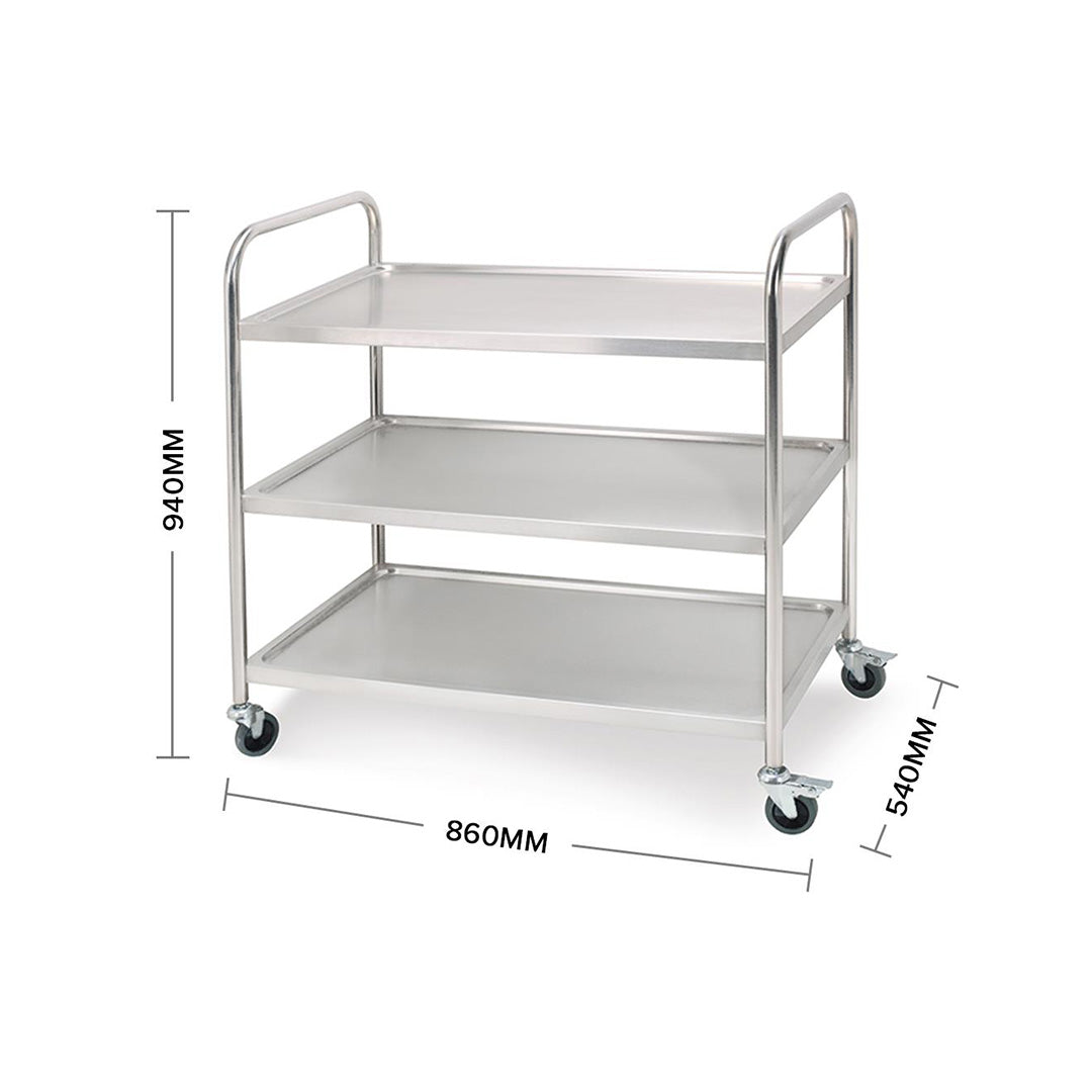 SOGA 2X 3 Tier 86x54x94cm Stainless Steel Kitchen Dinning Food Cart Trolley Utility Round Large • LUZ-FoodCart1101X2
