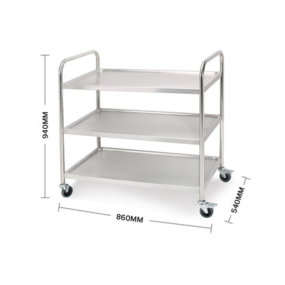 SOGA 2X 3 Tier 86x54x94cm Stainless Steel Kitchen Dinning Food Cart Trolley Utility Round Large • LUZ-FoodCart1101X2