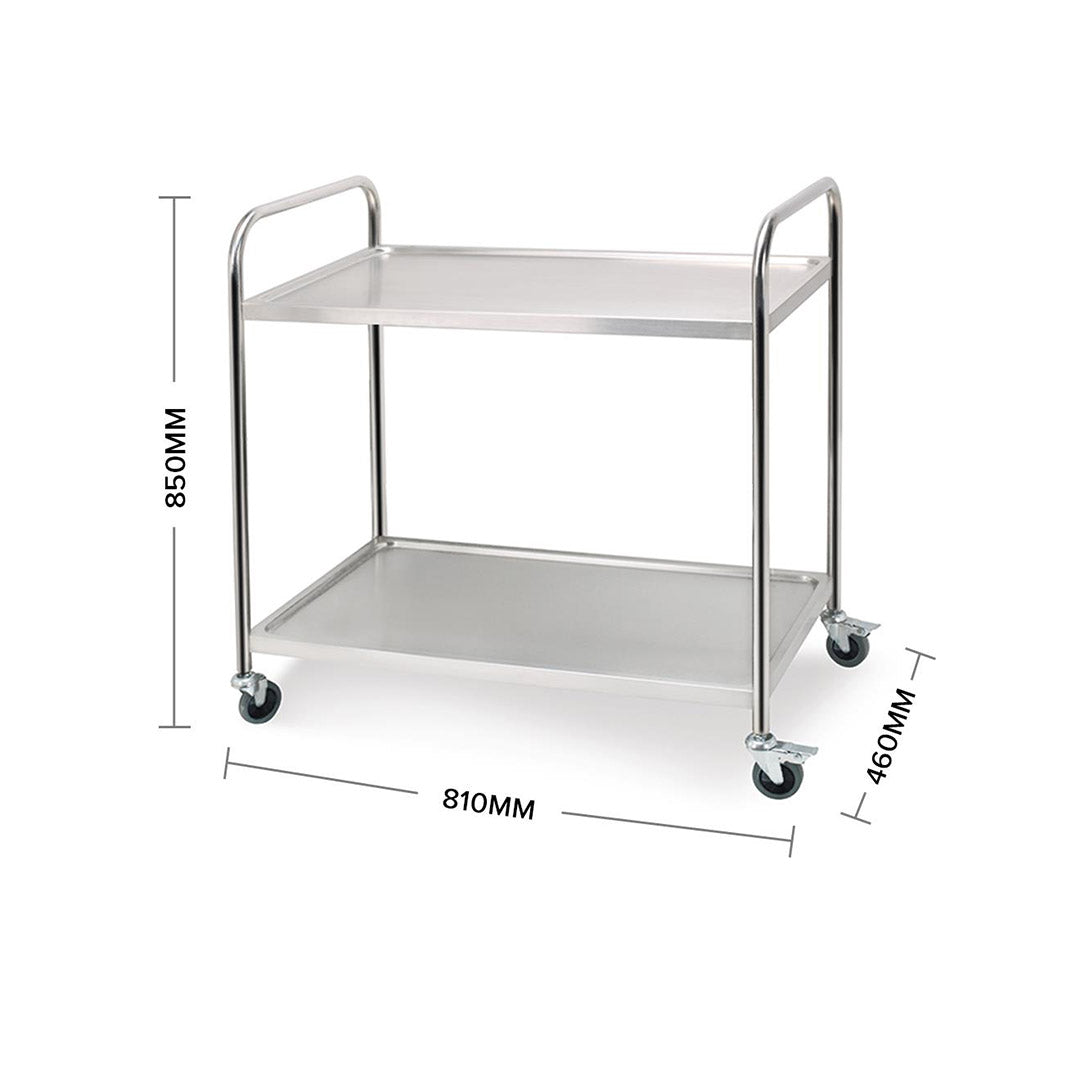 SOGA 2X 2 Tier 81x46x85cm Stainless Steel Kitchen Dining Food Cart Trolley Utility Round Small • LUZ-FoodCart1105X2