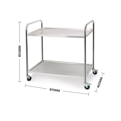 SOGA 2X 2 Tier 81x46x85cm Stainless Steel Kitchen Dining Food Cart Trolley Utility Round Small • LUZ-FoodCart1105X2