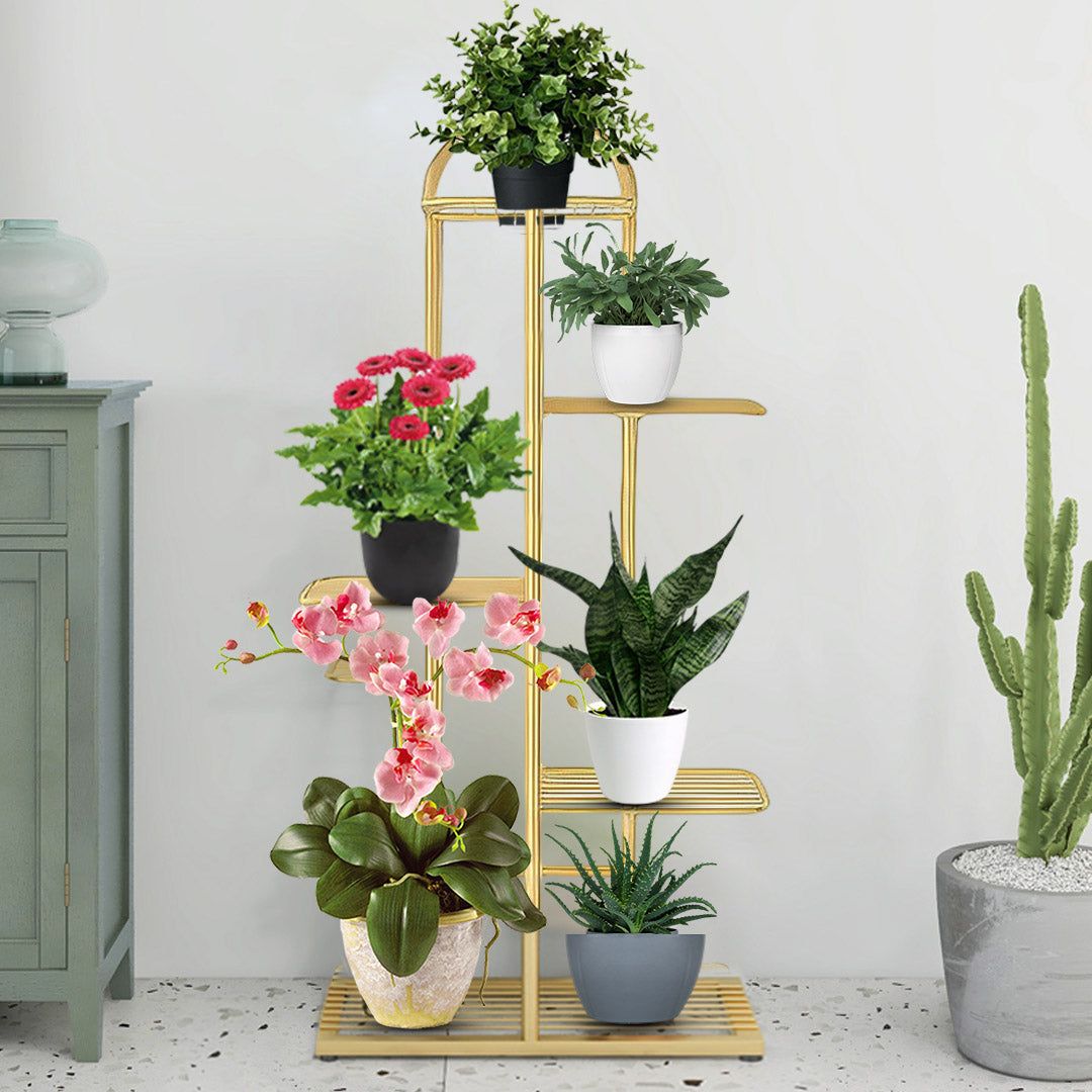 SOGA 5 Tier 6 Pots Gold Metal Plant Stand Flowerpot Display Shelf Rack Indoor Home Office Decor • LUZ-FPotH13