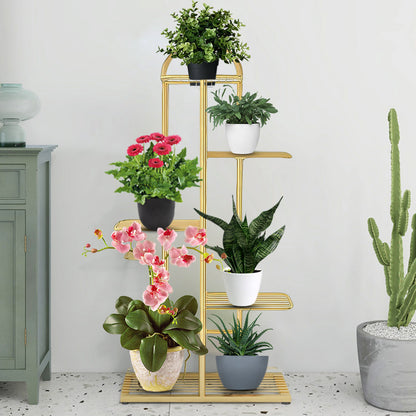 SOGA 5 Tier 6 Pots Gold Metal Plant Stand Flowerpot Display Shelf Rack Indoor Home Office Decor • LUZ-FPotH13