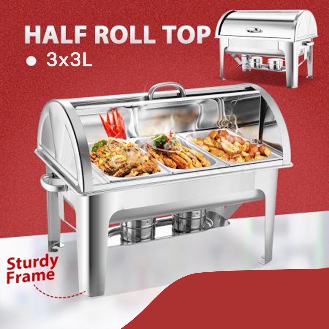 SOGA 3L Triple Tray Stainless Steel Roll Top Chafing Dish Food Warmer • LUZ-ChafingDish8233