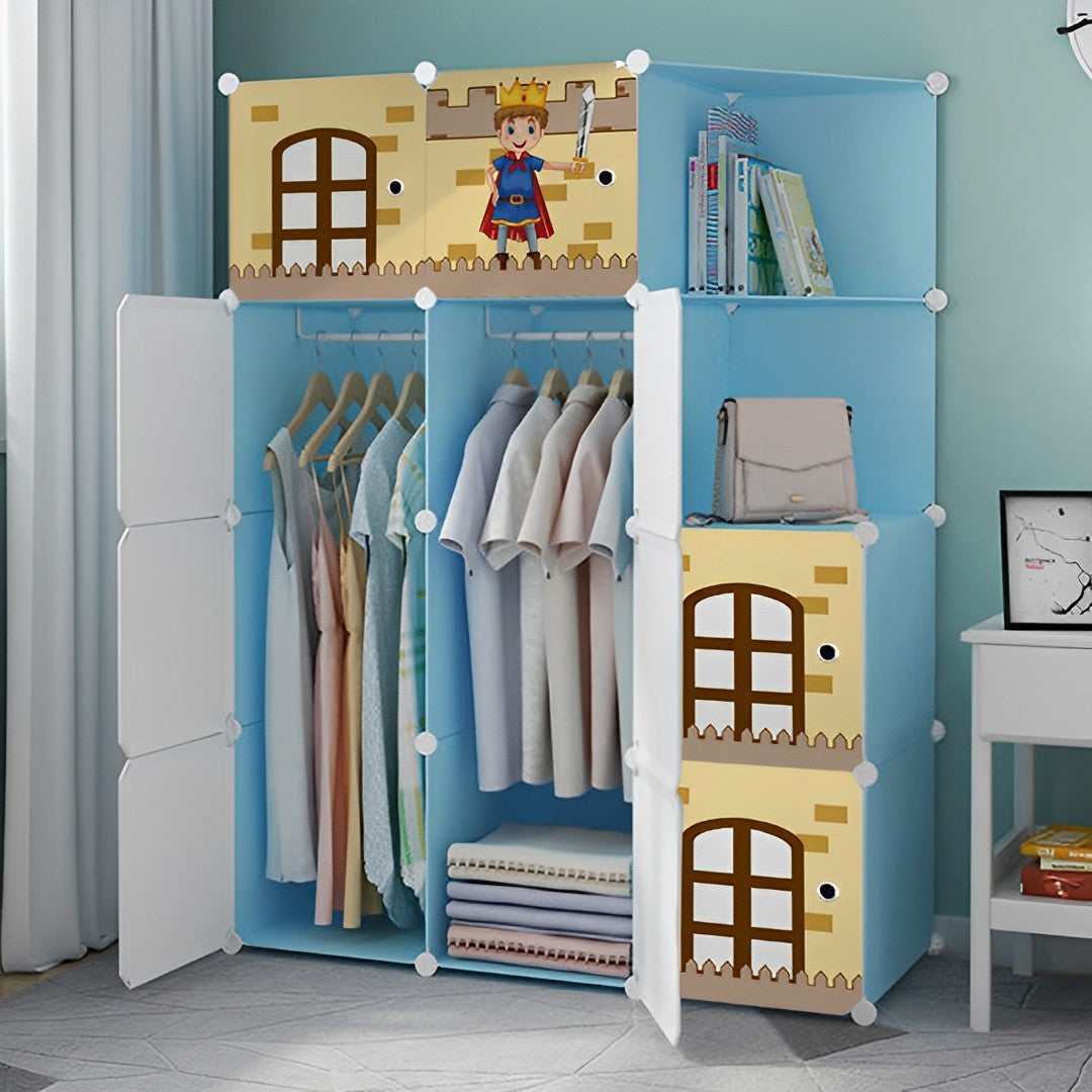 SOGA 10 Cubes Blue Castle Print Portable Wardrobe Divide-Grid Modular Storage Organiser Foldable Closet • LUZ-Wrobe3528