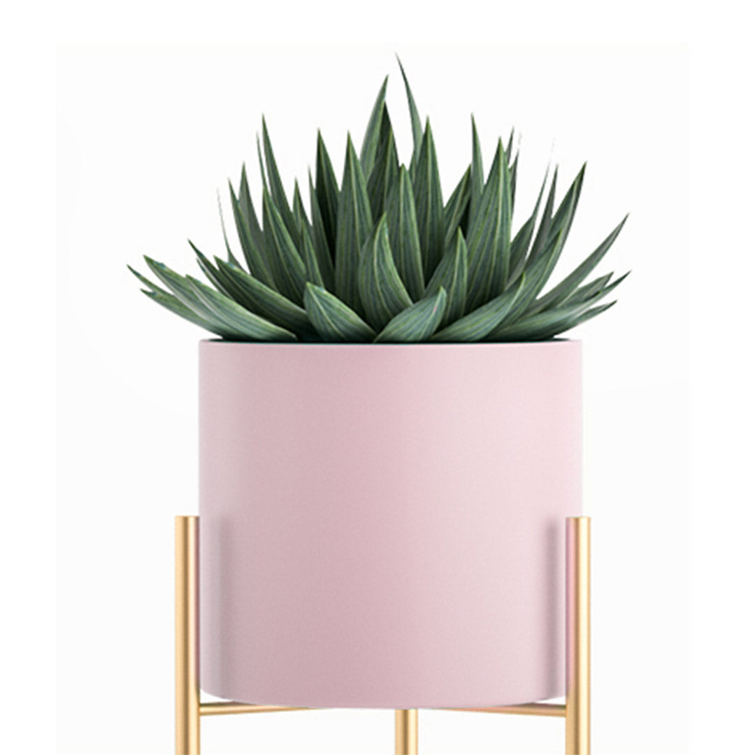 SOGA 2X 2 Layer 42cm Gold Metal Plant Stand with Pink Flower Pot Holder Corner Shelving Rack Indoor Display • LUZ-FPotH45PNKX2