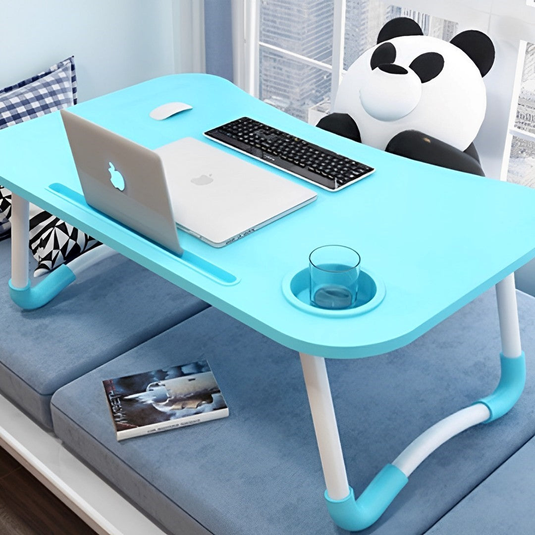 SOGA 2X Blue Portable Bed Table Adjustable Foldable Bed Sofa Study Table Laptop Mini Desk with Notebook Stand Cup Slot Home Decor • LUZ-BedTableH303X2
