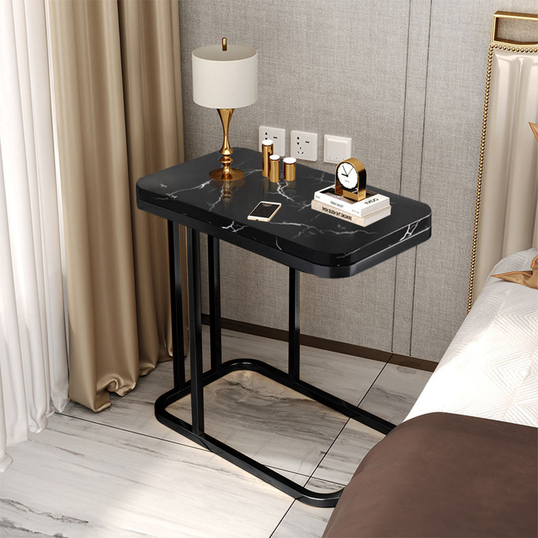 SOGA 30x50cm Black Ceramic Sofa Side Square Mini Table w/ Black Metal Legs • LUZ-SideTab26