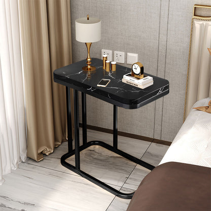 SOGA 30x50cm Black Ceramic Sofa Side Square Mini Table w/ Black Metal Legs • LUZ-SideTab26