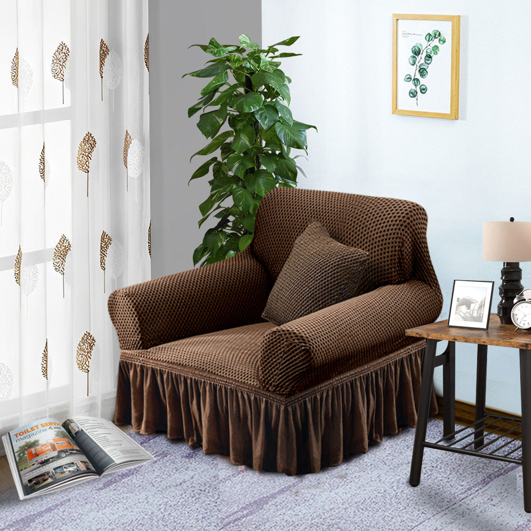 SOGA 1-Seater Coffee Sofa Cover with Ruffled Skirt Couch Protector High Stretch Lounge Slipcover Home Decor • LUZ-SofaCov1