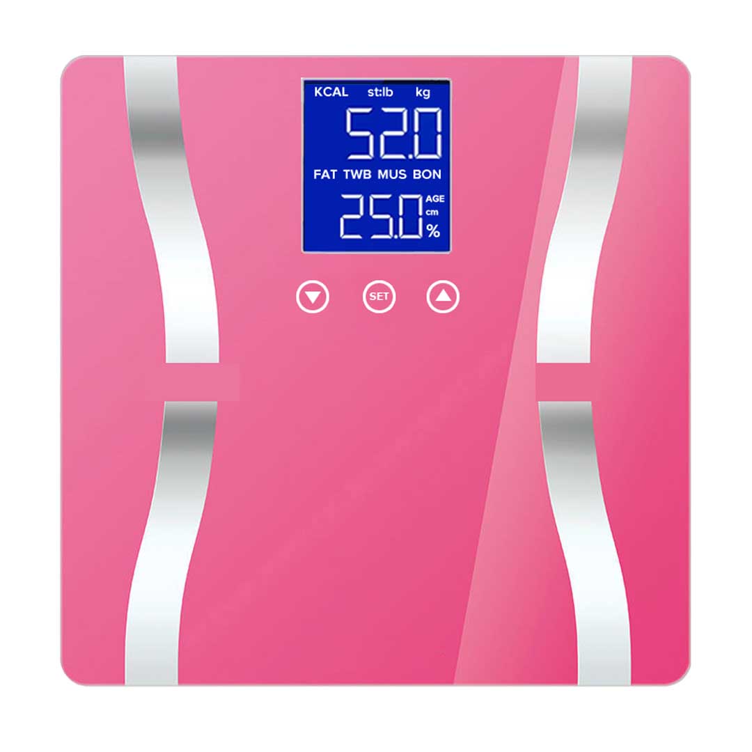 SOGA 2X Glass LCD Digital Body Fat Scale Bathroom Electronic Gym Water Weighing Scales Pink • LUZ-BodyFatScalePinkX2