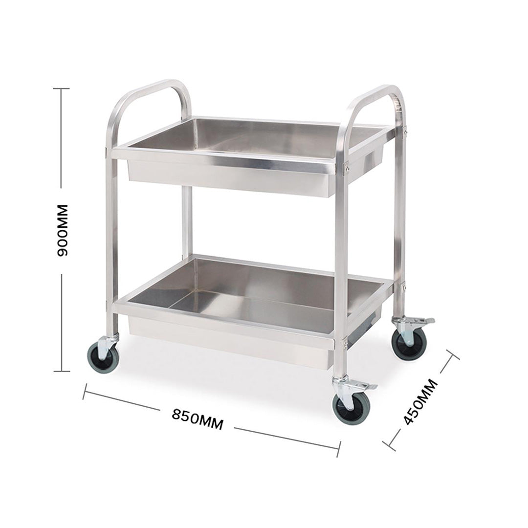 SOGA 2X 2 Tier 85x45x90cm Stainless Steel Kitchen Trolley Bowl Collect Service Food Cart Medium • LUZ-FoodCart1202X2
