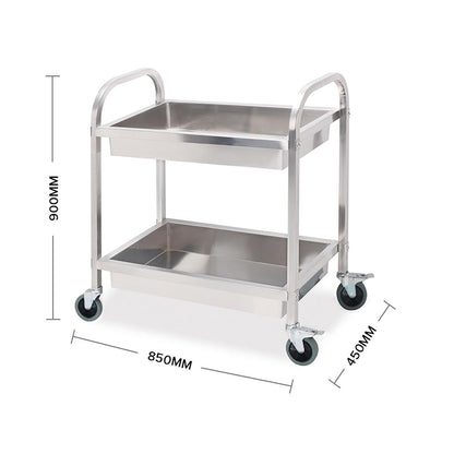 SOGA 2X 2 Tier 85x45x90cm Stainless Steel Kitchen Trolley Bowl Collect Service Food Cart Medium • LUZ-FoodCart1202X2
