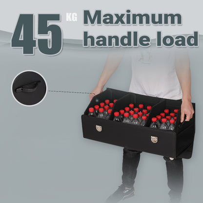 SOGA Leather Car Boot Collapsible Foldable Trunk Cargo Organizer Portable Storage Box With Lock Black Large • LUZ-StorageBLKV20Lge