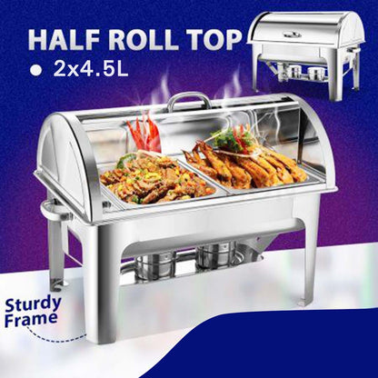 SOGA 2X 4.5L Dual Tray Stainless Steel Roll Top Chafing Dish Food Warmer • LUZ-ChafingDish8232X2